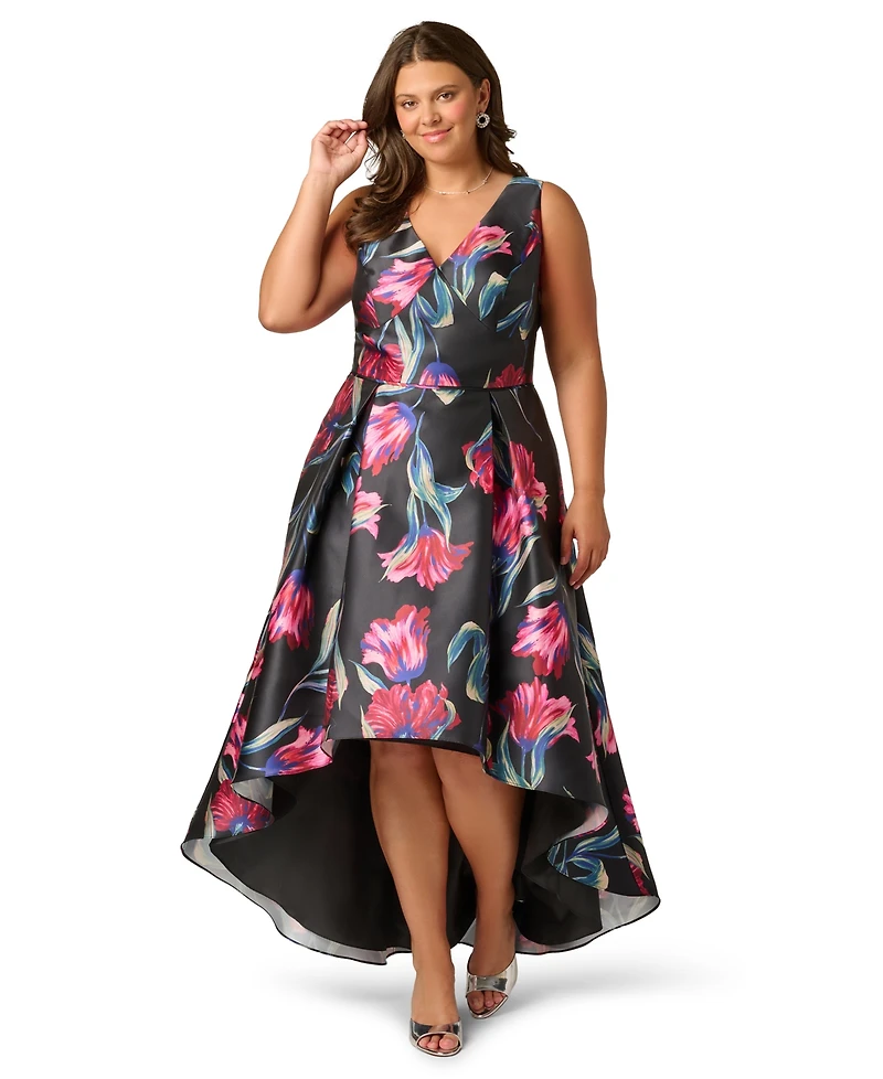 Adrianna Papell Plus Printed Sleeveless Mikado Dress