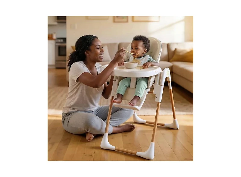 Kinder King BabyKinder Convertible Baby High Chair with Wood Grain Removable Double Tray and Easy Clean Design