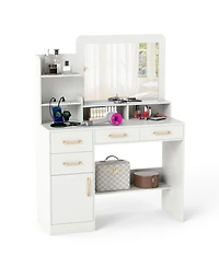 Slickblue Functional Vanity Desk with Mirror and Electrical Outlets for Bedroom