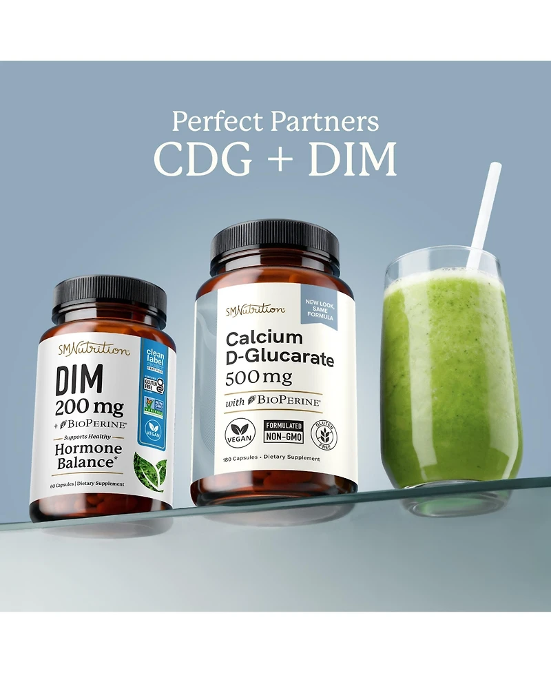 SMNutrition Calcium D-Glucarate 500mg Supplement for Hormone and Liver Support, 180 Capsules