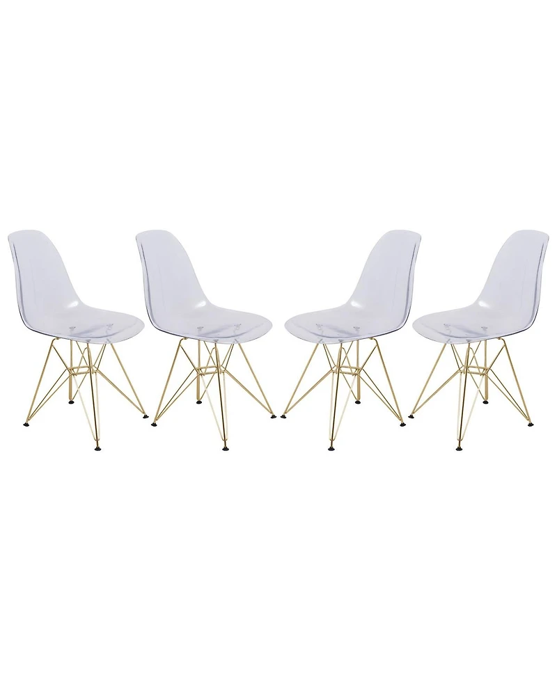 LeisureMod Cr2o Dining Chair Set of 2 Molded Acrylic with Gold Metal Eiffel Base and Curved Back Design Lightweight Accent Side Easy Assembly