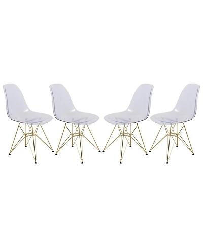 LeisureMod Cr2o Dining Chair Set of 2 Molded Acrylic with Gold Metal Eiffel Base and Curved Back Design Lightweight Accent Side Easy Assembly