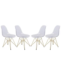 LeisureMod Cr2o Dining Chair Set of 2 Molded Acrylic with Gold Metal Eiffel Base and Curved Back Design Lightweight Accent Side Easy Assembly