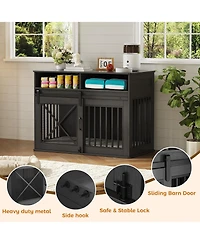 gaomon 44.5'' Dog Crate Furniture with Storage Drawers, Wooden Double Cage Tv Stand 2 Sliding Barn Doors