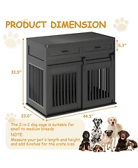 gaomon 44.5'' Dog Crate Furniture with Storage Drawers, Wooden Double Cage Tv Stand 2 Sliding Barn Doors, for Medium/Large Breeds