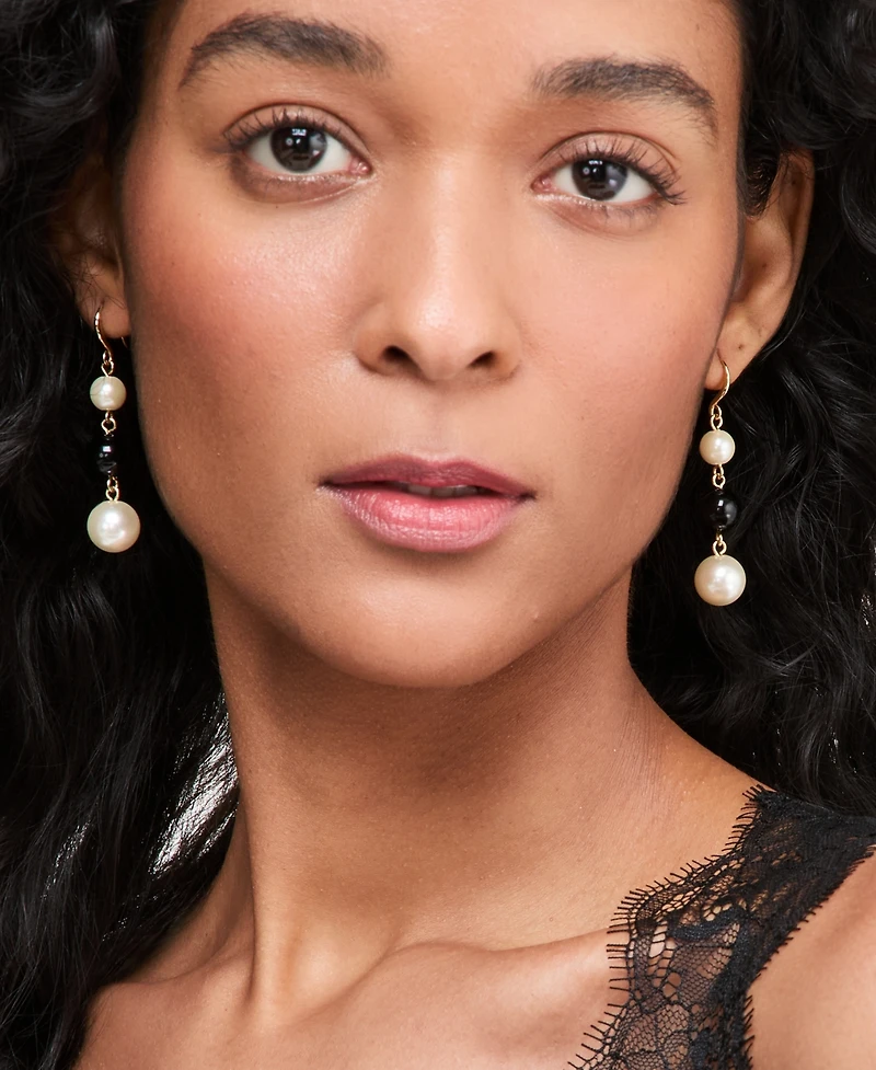 Charter Club Glass and Faux Pearl Linear Drop Earrings, Macy's Exclusive