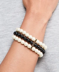 Charter Club Glass and Faux Pearl Three-Row Stretch Bracelet, Macy's Exclusive