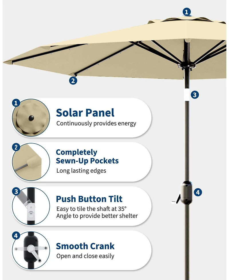 gaomon 9feet Outdoor Patio Umbrella, Table Umbrella with Solar Lights for Yard, Deck