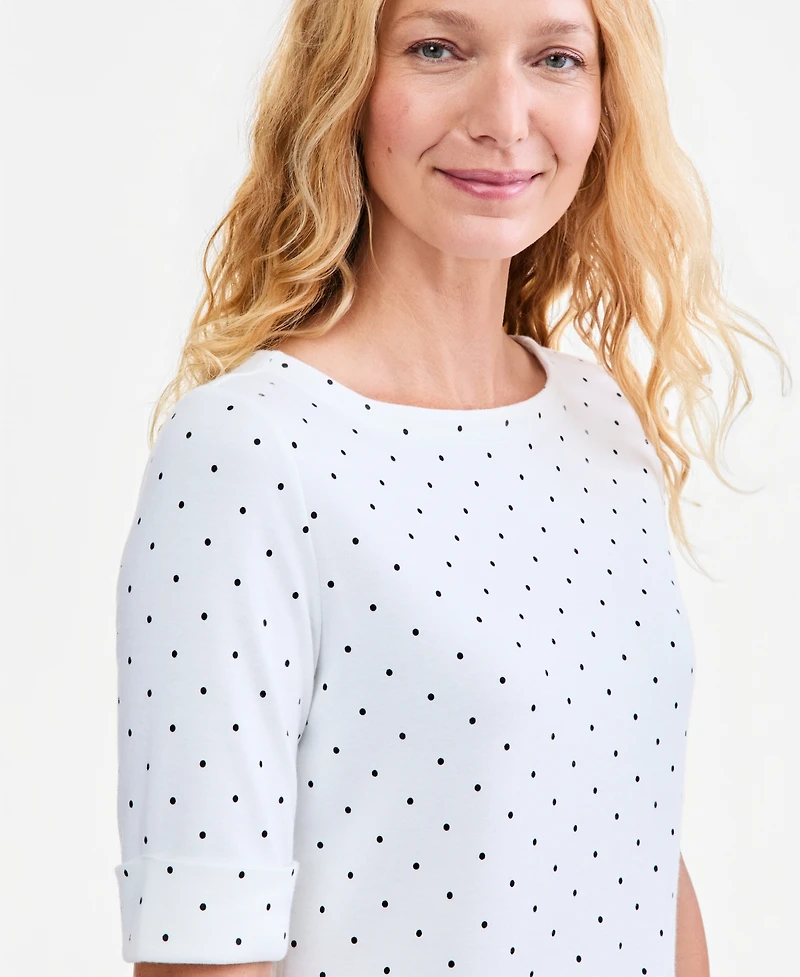 Style & Co Women's Printed Boat-Neck Elbow-Sleeve Top, Macy's Exclusive