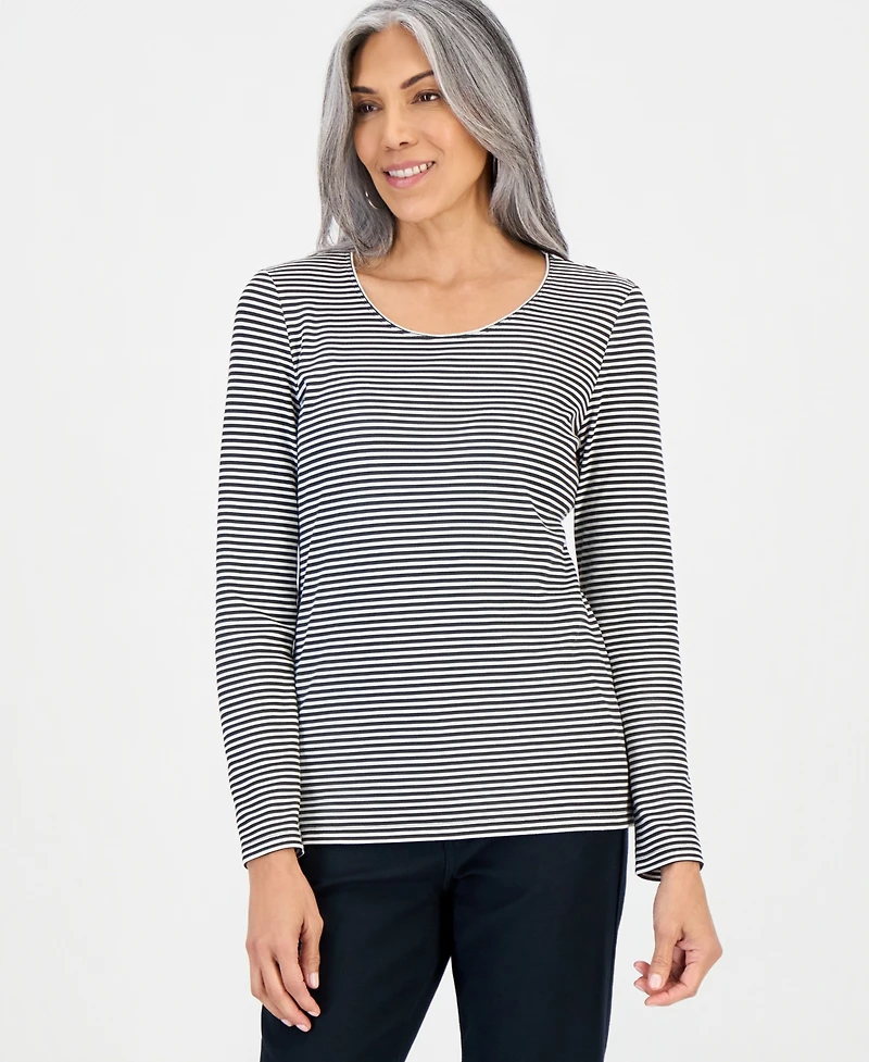 Style & Co Petite Long-Sleeve Round Neck Knit Top, Macy's Exclusive