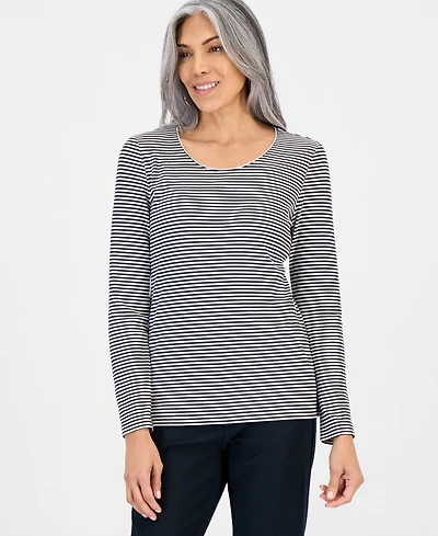 Style & Co Petite Long-Sleeve Round Neck Knit Top, Macy's Exclusive