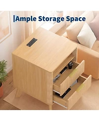homfan Fluted Nightstand with Charging Station
