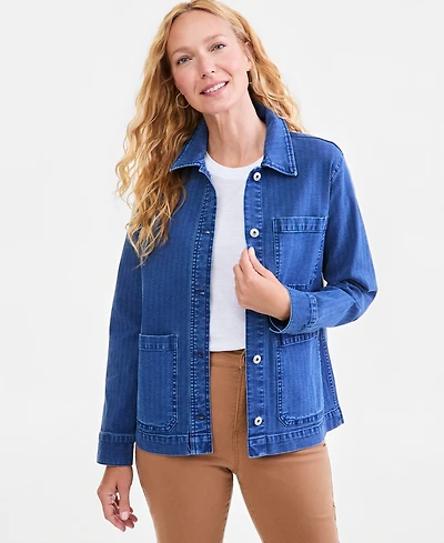 Style & Co Women's Denim Field Jacket Long-Sleeve Utility, Macy's Exclusive