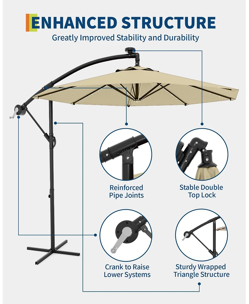 gaomon 10Feet Uv-Resistant Offset Patio Umbrella with Solar Led Lights for Backyard