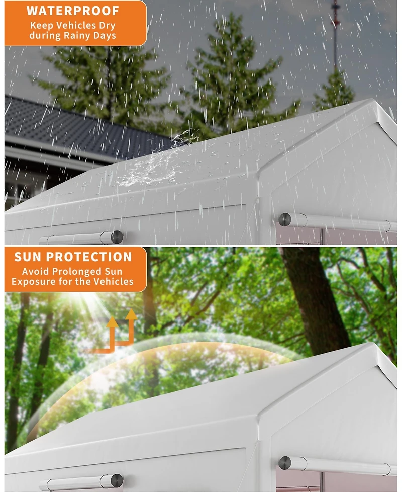 homfan Car Canopy with 4 Sidewalls, Heavy Duty Carport Tent with Roll-Up Windows, Galvanized Steel Frame Pe Fabric Vehicle Shelter