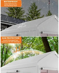 homfan Car Canopy with 4 Sidewalls, Heavy Duty Carport Tent with Roll-Up Windows, Galvanized Steel Frame Pe Fabric Vehicle Shelter