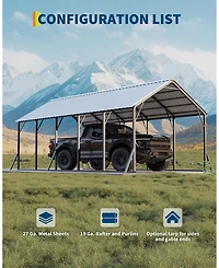 homfan Heavy Duty Carport, Galvanized Steel Frame with Vertical Profile Metal Roof, Vehicle Parking Shelter