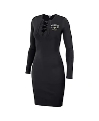 Wear by Erin Andrews Women's Black New Orleans Saints Lace Up Long Sleeve Dress