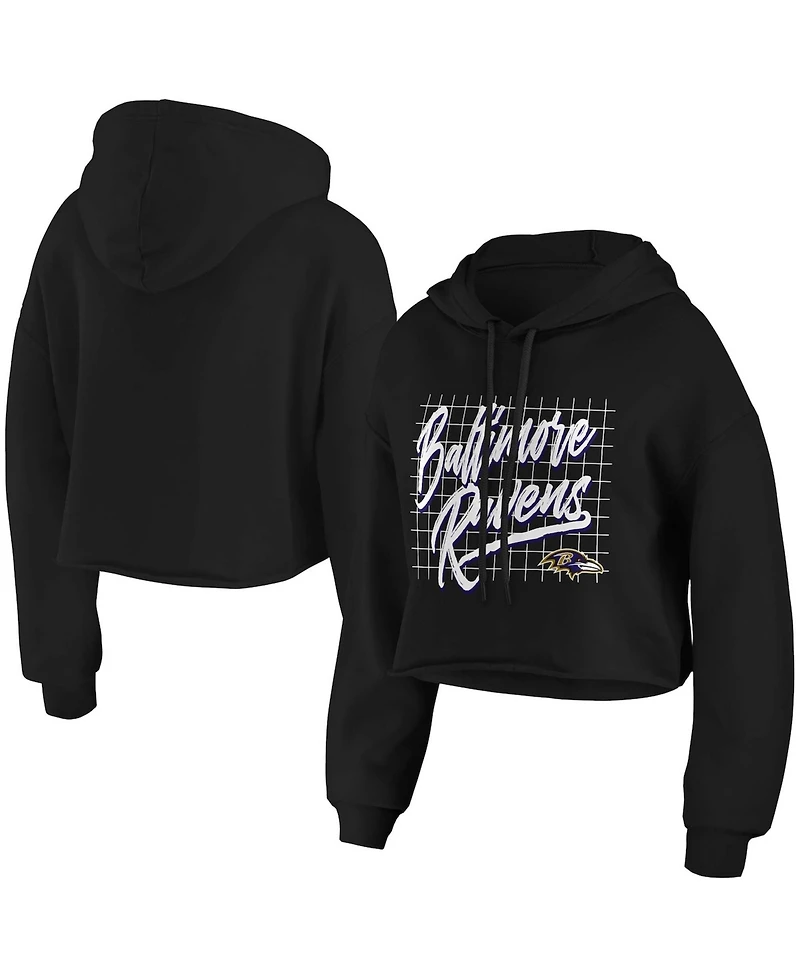 Wear by Erin Andrews Women's Black Baltimore Ravens Domestic Cropped Pullover Hoodie