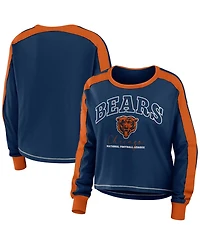 Wear by Erin Andrews Women's Navy/Orange Chicago Bears Color Block Modest Crop Long Sleeve T-Shirt
