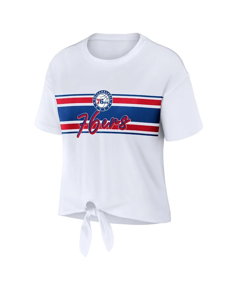 Wear by Erin Andrews Women's White Philadelphia 76ers Tie-Front T-Shirt