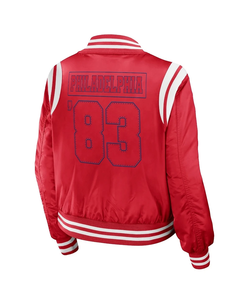 Wear by Erin Andrews Women's Red Philadelphia Phillies Football Bomber Jacket