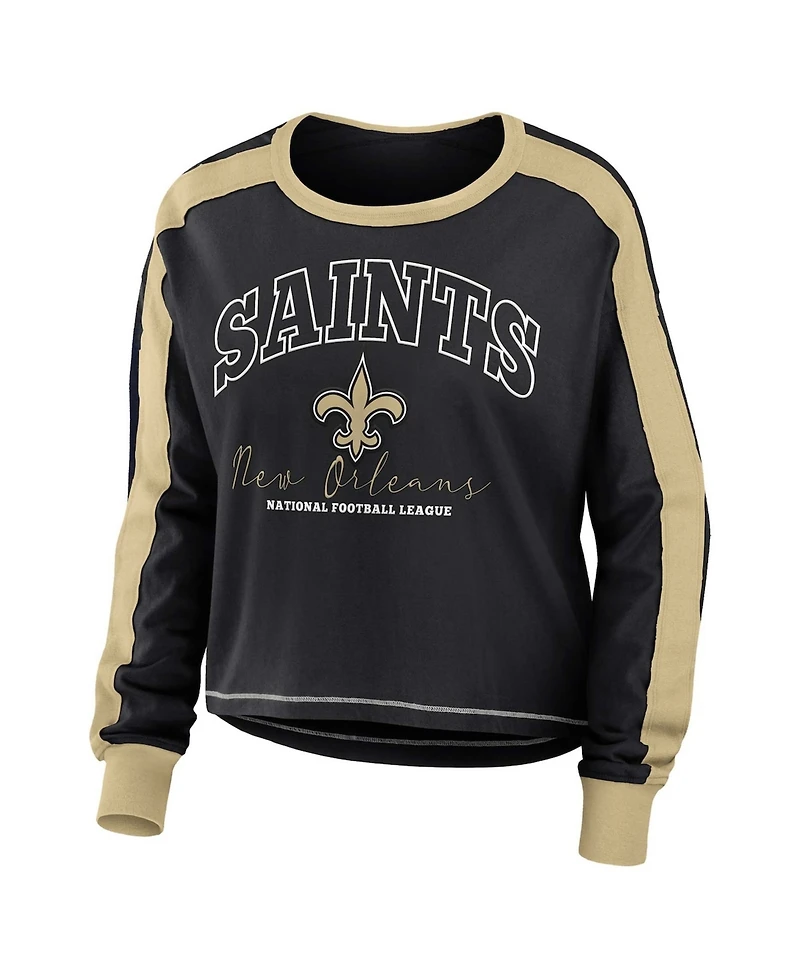 Wear by Erin Andrews Women's Black New Orleans Saints Plus Color block Long Sleeve T-Shirt
