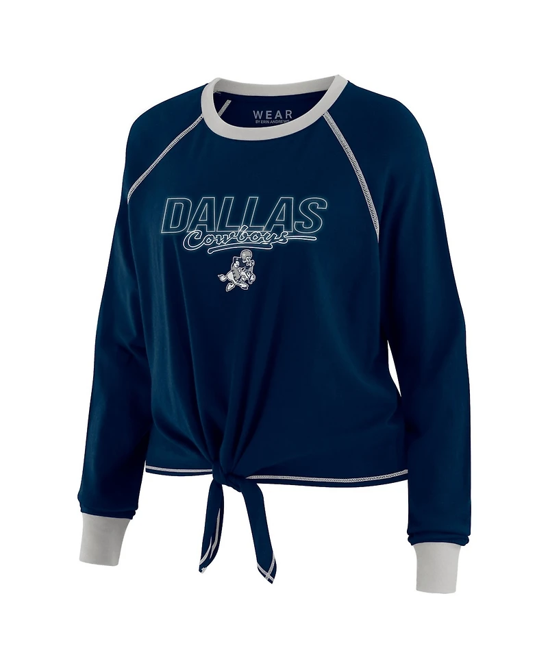 Wear by Erin Andrews Women's Navy Dallas Cowboys Tie-Front Long Sleeve T-Shirt