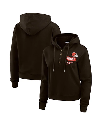 Wear by Erin Andrews Women's Brown Cleveland Browns Waffle-Knit Pullover Hoodie