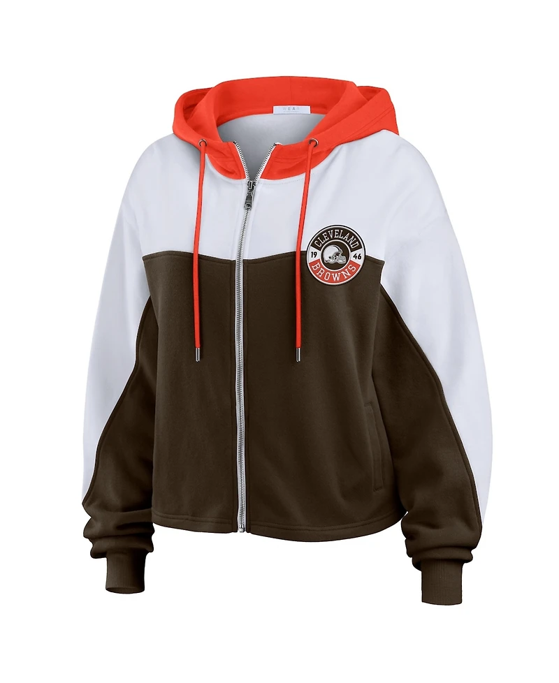 Wear by Erin Andrews Women's Brown Cleveland Browns Plus Color Block Full-Zip Hoodie