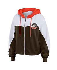 Wear by Erin Andrews Women's Brown Cleveland Browns Plus Color Block Full-Zip Hoodie