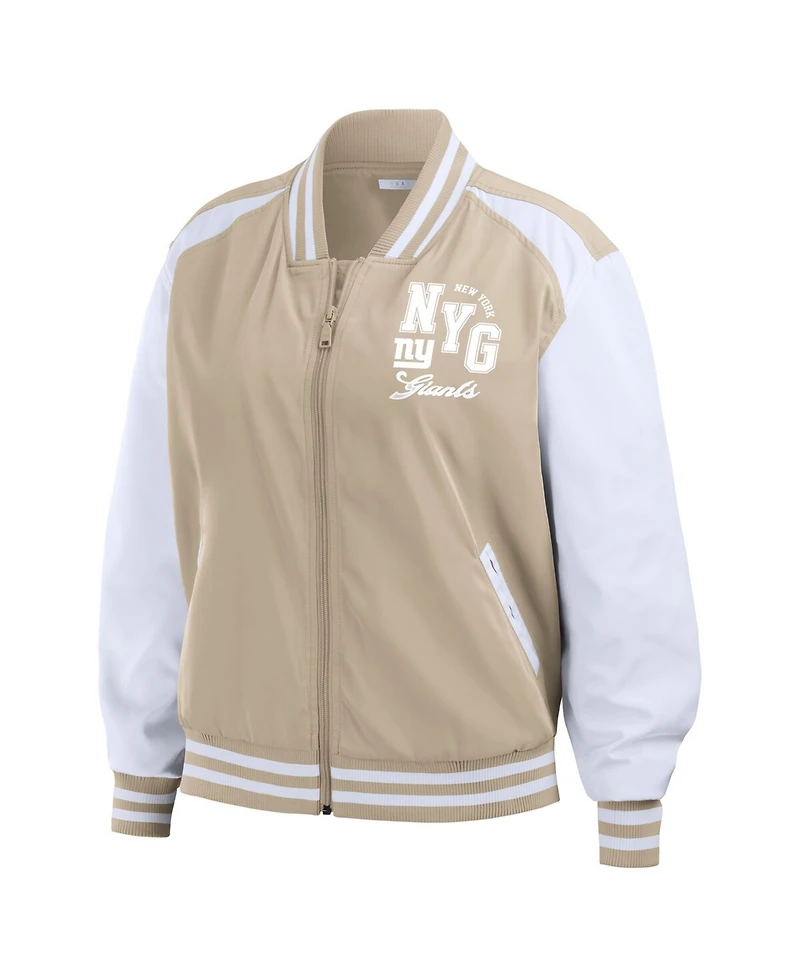 Wear by Erin Andrews Women's Tan New York Giants Tonal Full-Zip Bomber Jacket