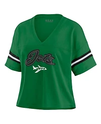 Wear by Erin Andrews Women's Kelly Green New York Jets Color Block Boxy V-Neck T-Shirt