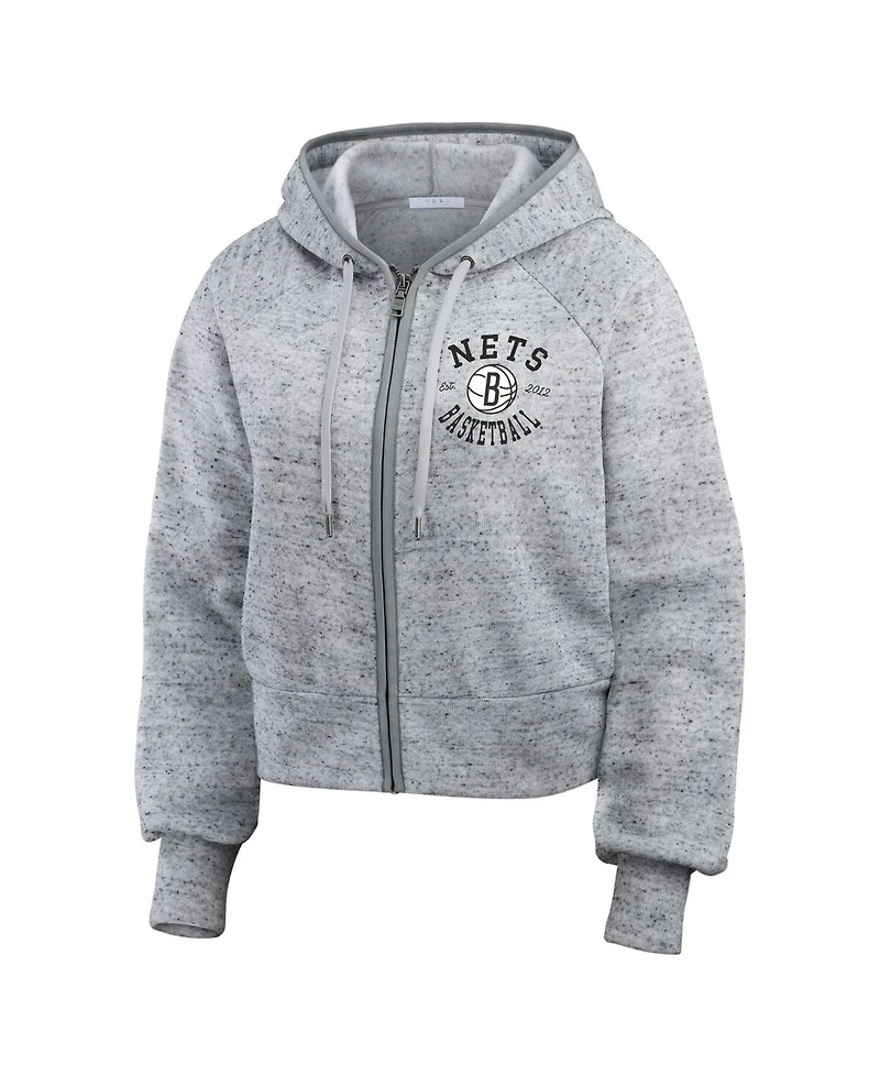 Wear by Erin Andrews Women's Heather Gray Brooklyn Nets Speckled Radiator Full-Zip Hoodie
