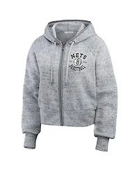 Wear by Erin Andrews Women's Heather Gray Brooklyn Nets Speckled Radiator Full-Zip Hoodie