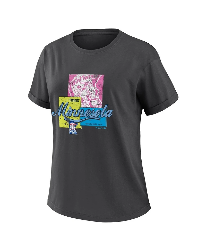Wear by Erin Andrews Women's Charcoal Minnesota Twins Domestic Box Color Boyfriend T-Shirt