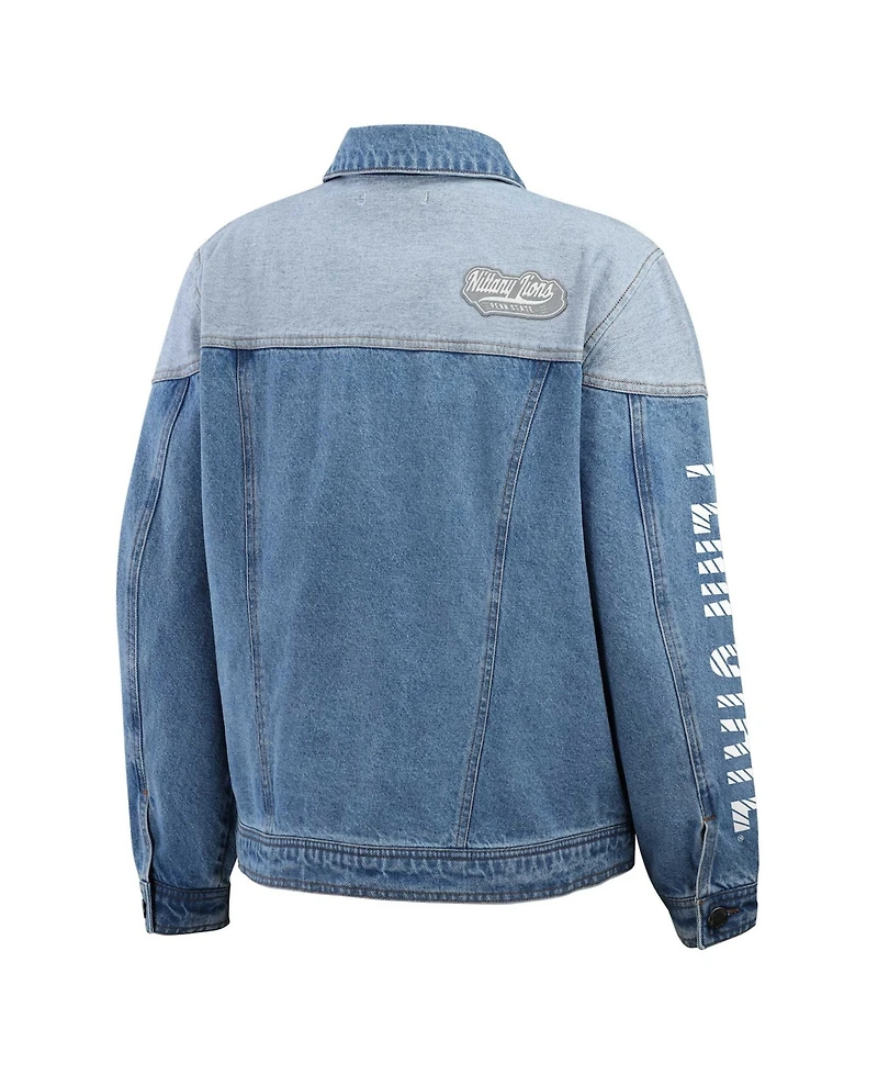 Wear by Erin Andrews Women's Denim Penn State Nittany Lions Sleeve Hit Color block Button-Down Jacket