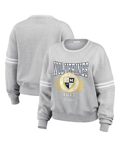Wear by Erin Andrews Women's Heather Gray Michigan Wolverines Classic Stripe Pullover Sweater