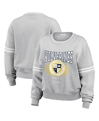 Wear by Erin Andrews Women's Heather Gray Michigan Wolverines Classic Stripe Pullover Sweater