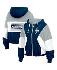 Wear by Erin Andrews Women's Navy Dallas Cowboys Color Block Full-Zip Windbreaker Jacket