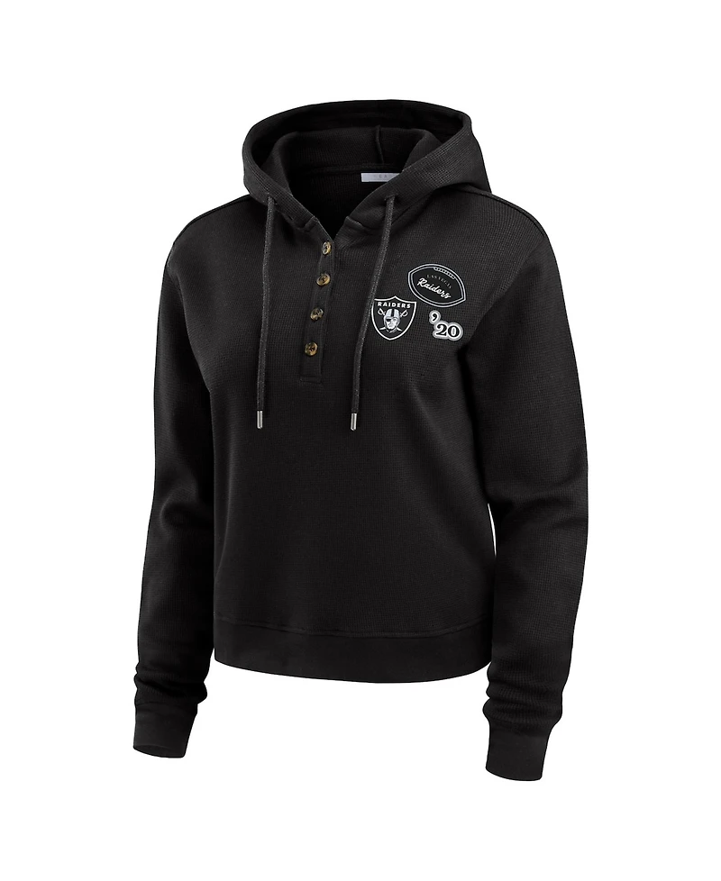 Wear by Erin Andrews Women's Black Las Vegas Raiders Waffle Pullover Hoodie