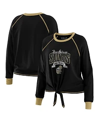 Wear by Erin Andrews Women's Black/Gold New Orleans Saints Tie-Front Long Sleeve Top