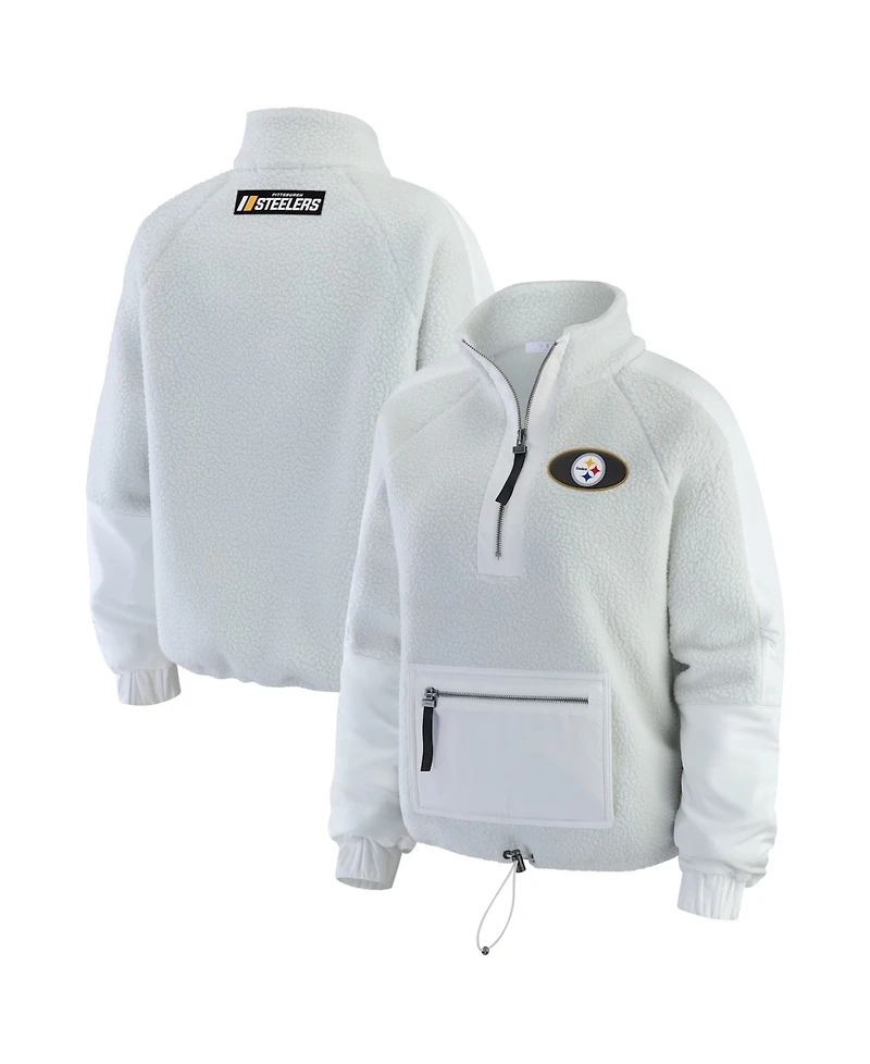 Wear by Erin Andrews Women's White Pittsburgh Steelers Polar Fleece Half-Zip Jacket