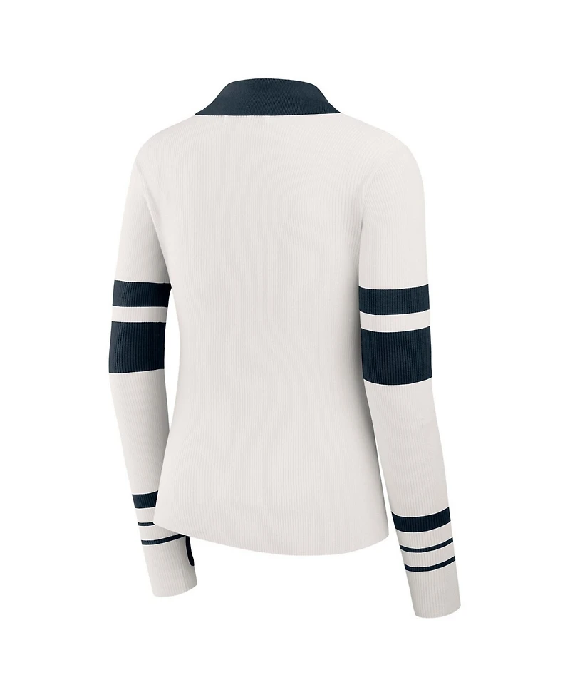 Wear by Erin Andrews Women's White Chicago Bears Ribbed Henley Polo Sweater