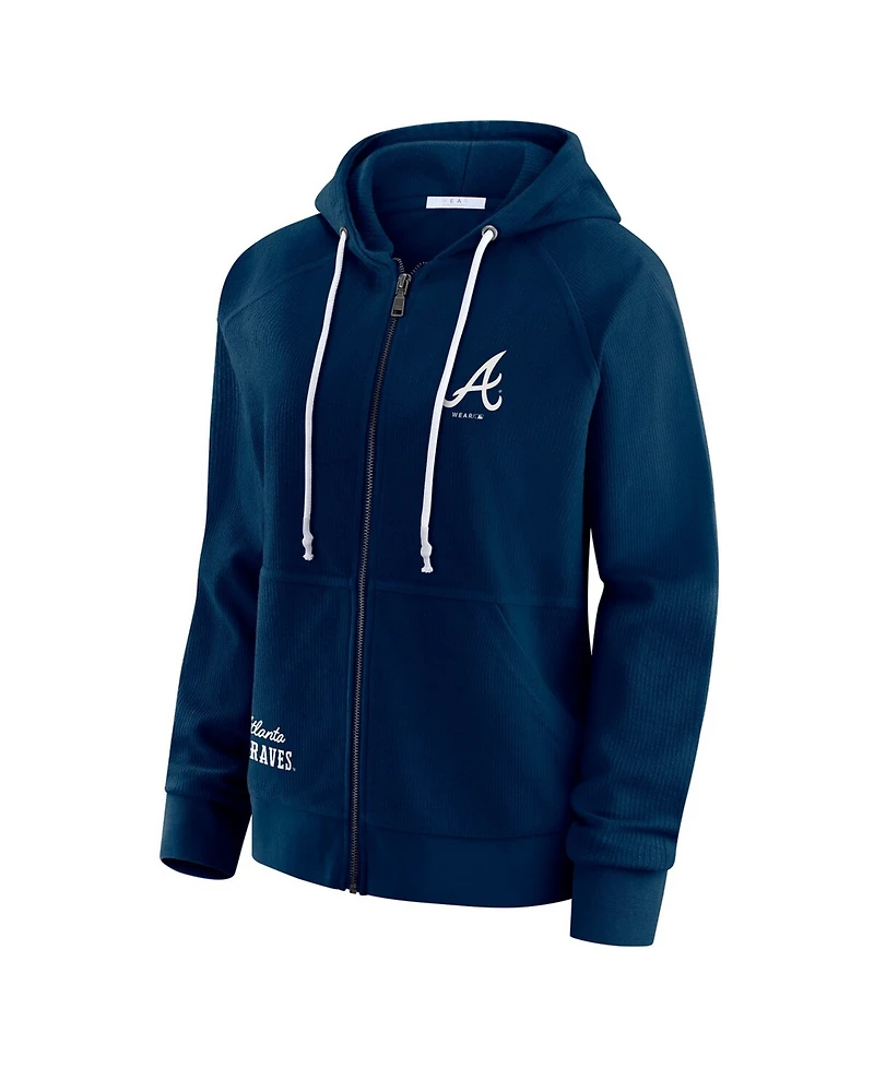 Wear by Erin Andrews Women's Navy Atlanta Braves Vintage Full-Zip Raglan Hoodie