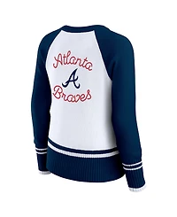 Wear by Erin Andrews Women's White Atlanta Braves Color block Raglan Sweater