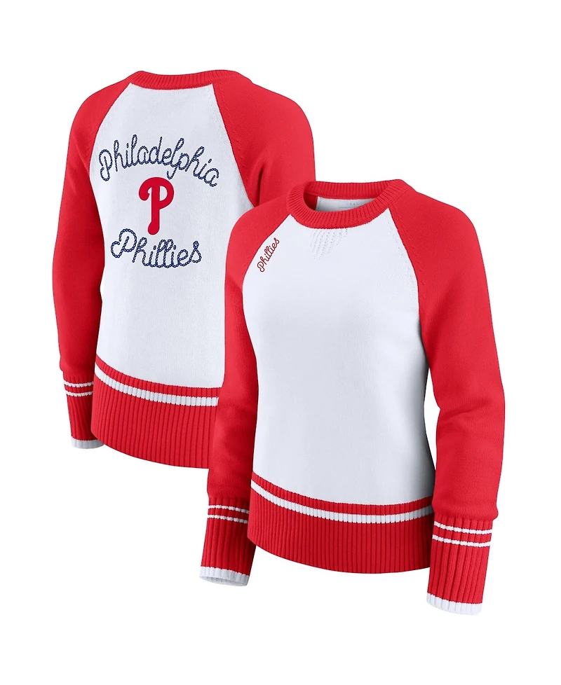 Wear by Erin Andrews Women's White Philadelphia Phillies Color block Raglan Sweater