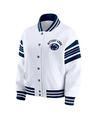 Wear by Erin Andrews Women's White/Navy Penn State Nittany Lions Satin Stitch Full-Snap Fleece Sweatshirt Jacket