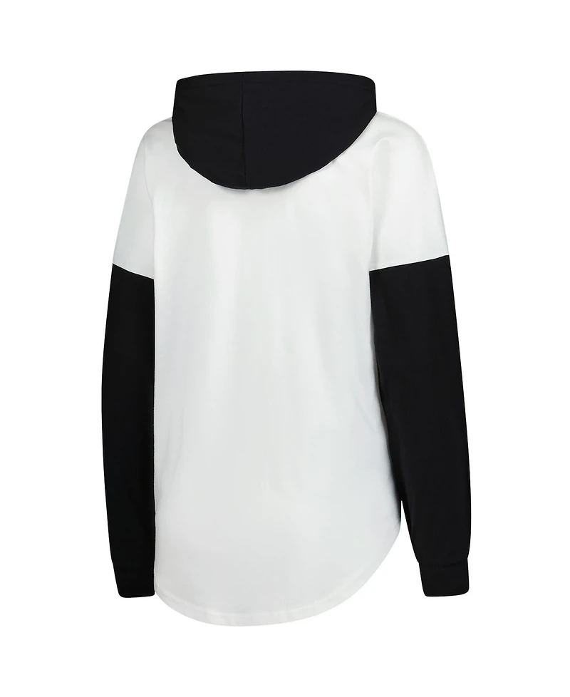 G-iii 4Her by Carl Banks Women's White/Black Kyle Busch Bench Player Oversized Long Sleeve Hoodie V-Neck T-Shirt