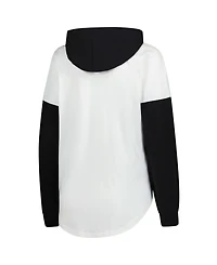 G-iii 4Her by Carl Banks Women's White/Black Kyle Busch Bench Player Oversized Long Sleeve Hoodie V-Neck T-Shirt
